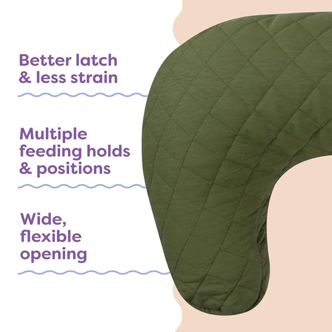Boppy Nursing Pillow - Ergonomic Bottle & Breastfeeding Pillow with High, Firm, Large Area, Water-Repellent Cushion with Washable Cover; Baby Safety Alliance Verified - Quilted Moss
