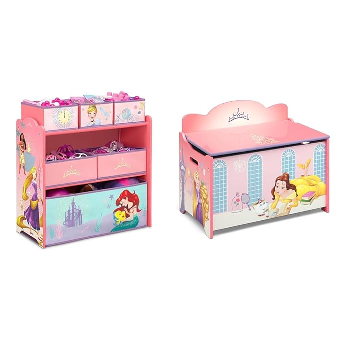 Delta Children Design & Store 6 Bin Toy Storage Organizer, Disney Princess & Deluxe Toy Box, Disney Princess