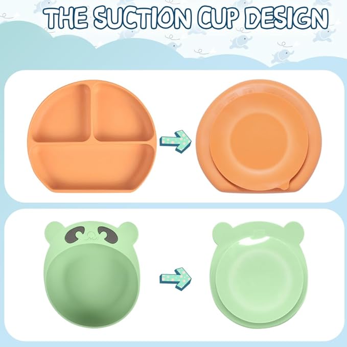 Baby Utensils Set?“Infant Feeding Essentials&Baby Plate Set?“Deluxe Silicone Feeding Mat,Long Sleeve Bibs,Training Cup,Spoon&Fork,Stainless Steel Set,Teethers,Toothbrush Kit ??in Gift Box for Newborns