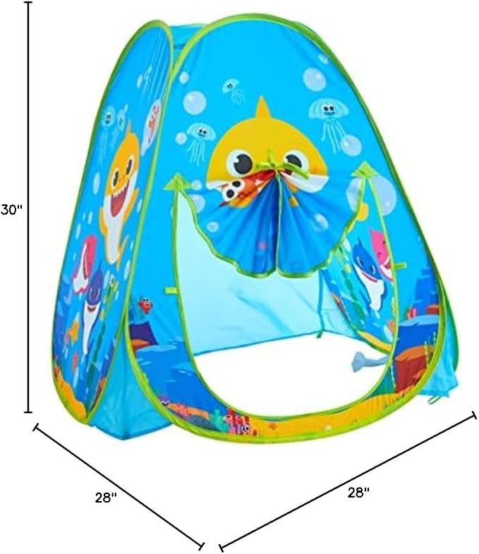 Baby Shark Pop-Up Play Tent for Kids, 28" x 28" x 30" Collapsible Indoor/Outdoor Playhouse, Lightweight & Portable with Easy Setup, Fun Tent for Children