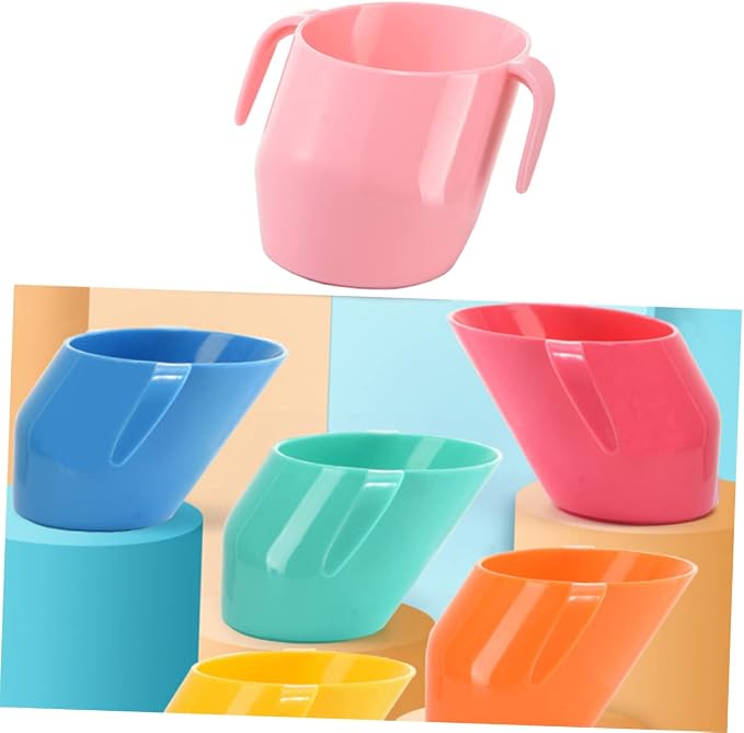 LIOOBO Portable Slanted Training Cup with Double Handles for Mint Green Ergonomic Design Drinking Cup to Cultivate Healthy Hydration Habits