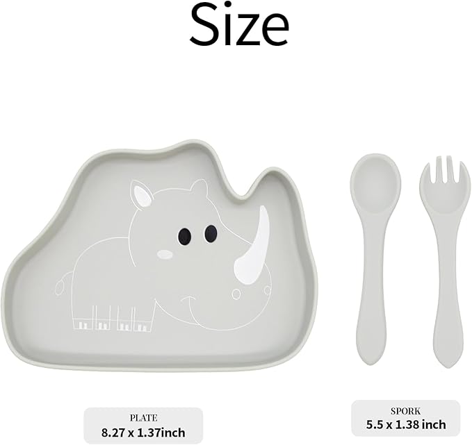 BabyX Baby Silicone Feeder Set, 3-pcs Safari Wildlife-themed Baby Plate with Suction, Spoon and Fork for Babies Toddler Kids, BPA-Free, Baby Utensils Feeding Supplies, Microwave and Dishwasher Safe