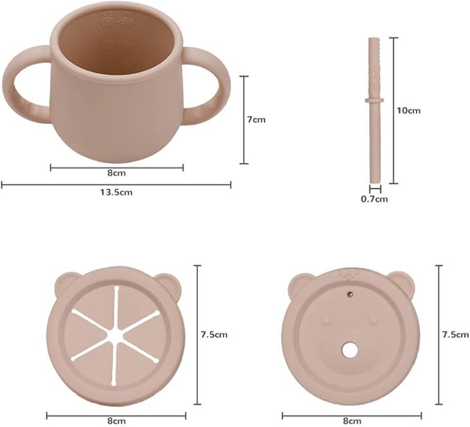 Baby Led Weaning Supplies - BPA Free, PVC Free, Latex Free, Phthalate Free Silicone - Baby Dish Set - Bib, Suction Bowl, Suction Plate, Snack Cup, Sippy Cup, Fork, Spoon - 6+ Months (Caramel)