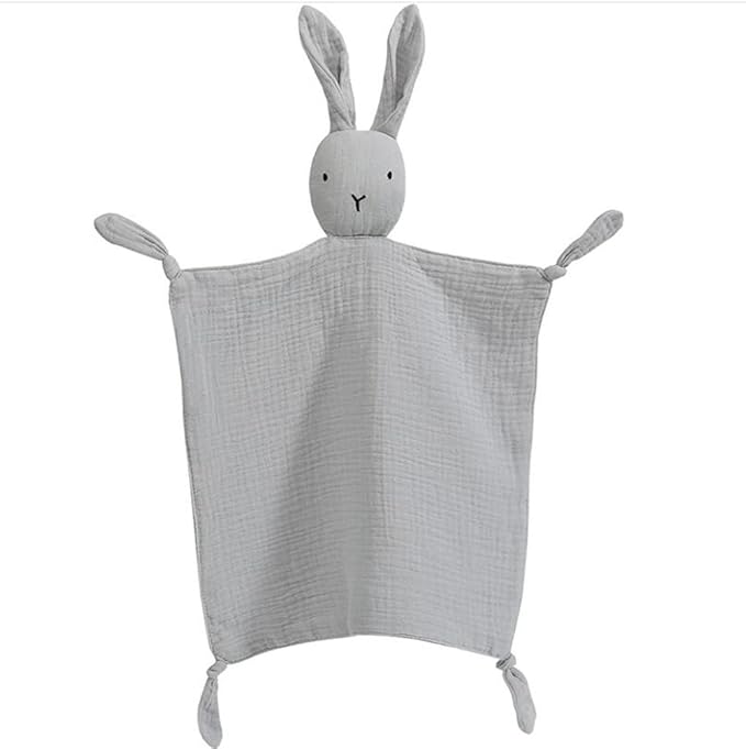 Organic Cotton Muslin Lovey Blanket, Organic Cotton Muslin Bunny Security Blanket Soft & Breathable Lovie Baby Gifts for Boys and Girls