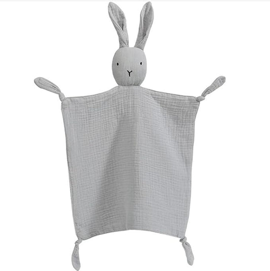 Organic Cotton Muslin Lovey Blanket, Organic Cotton Muslin Bunny Security Blanket Soft & Breathable Lovie Baby Gifts for Boys and Girls