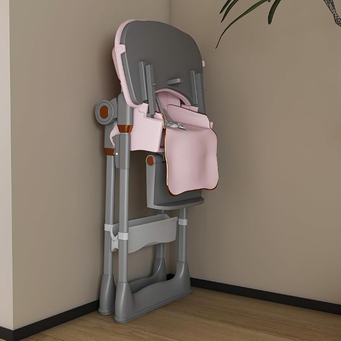 Portable Baby High Chair with 5-Level Height & 4-Tray Adjustments, 3-Position Recline, 12.8" Wide Seat (160lbs Capacity), Compact Fold for Home & Travel (6 Months-6 Years) (Pink)