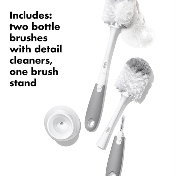 OXO Tot Bottle Brush with Nipple Cleaner and Stand ??Gray, 2-Pack