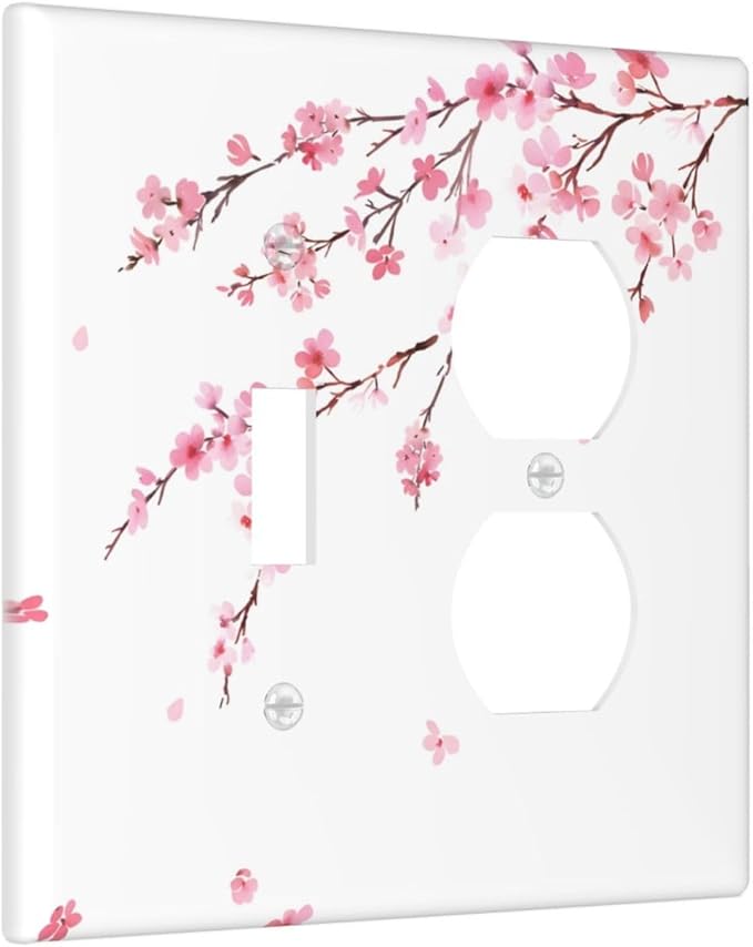 Watercolor Cherry Blossoms Flowers Pink Floral Wallplates 1 Toggle 1 Duplex Switch Plate Electrical GFCI Faceplate Decorative Light Switch Covers for Bedroom Living Room Decor