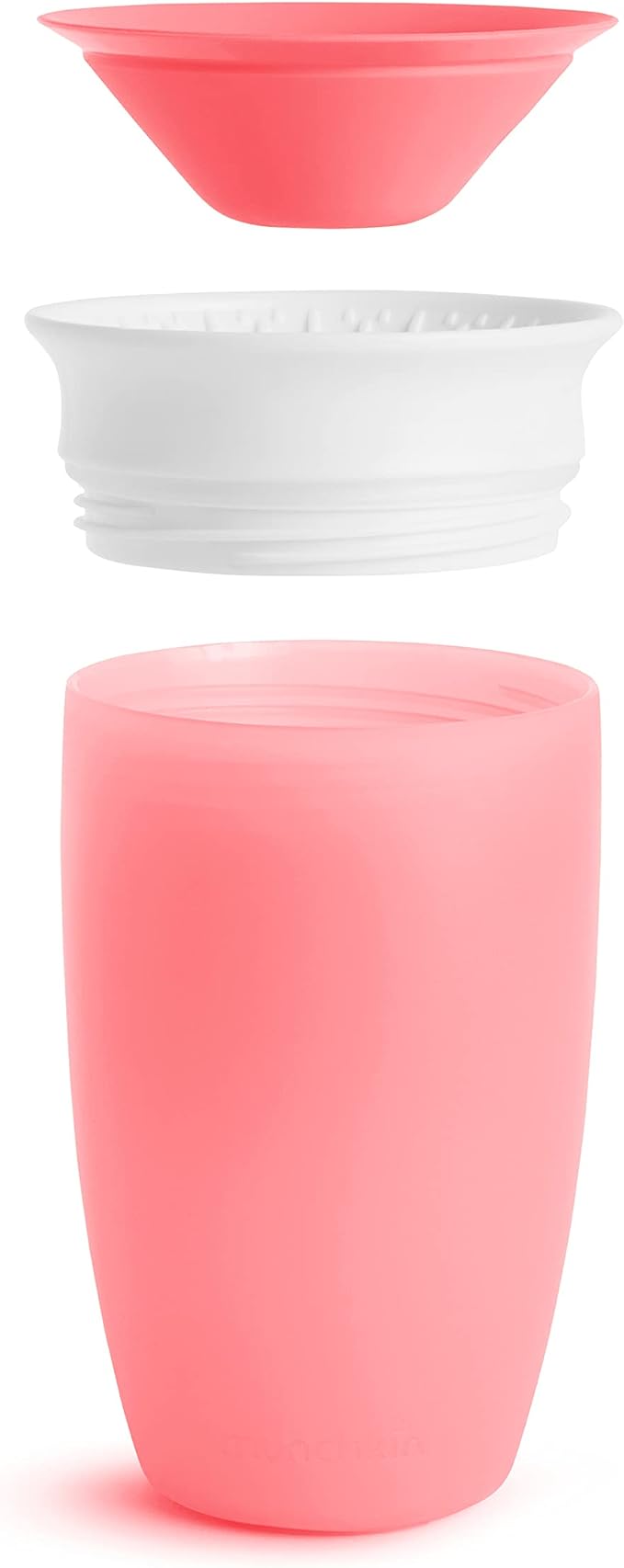 Munchkin Sippy Cups for Toddlers 1-3, Spill Proof Miracle 360 Cup, 10 Ounce, 2 Pack, Pink/Purple