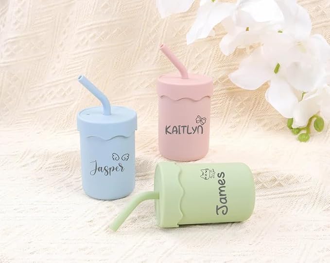 Personalized Baby Sippy Cup,Custom Silicone Baby Water Cup with Engraved Name,Toddler Training Cups with Lid and Handle,Newborn Gift,Christmas Gift (style2)