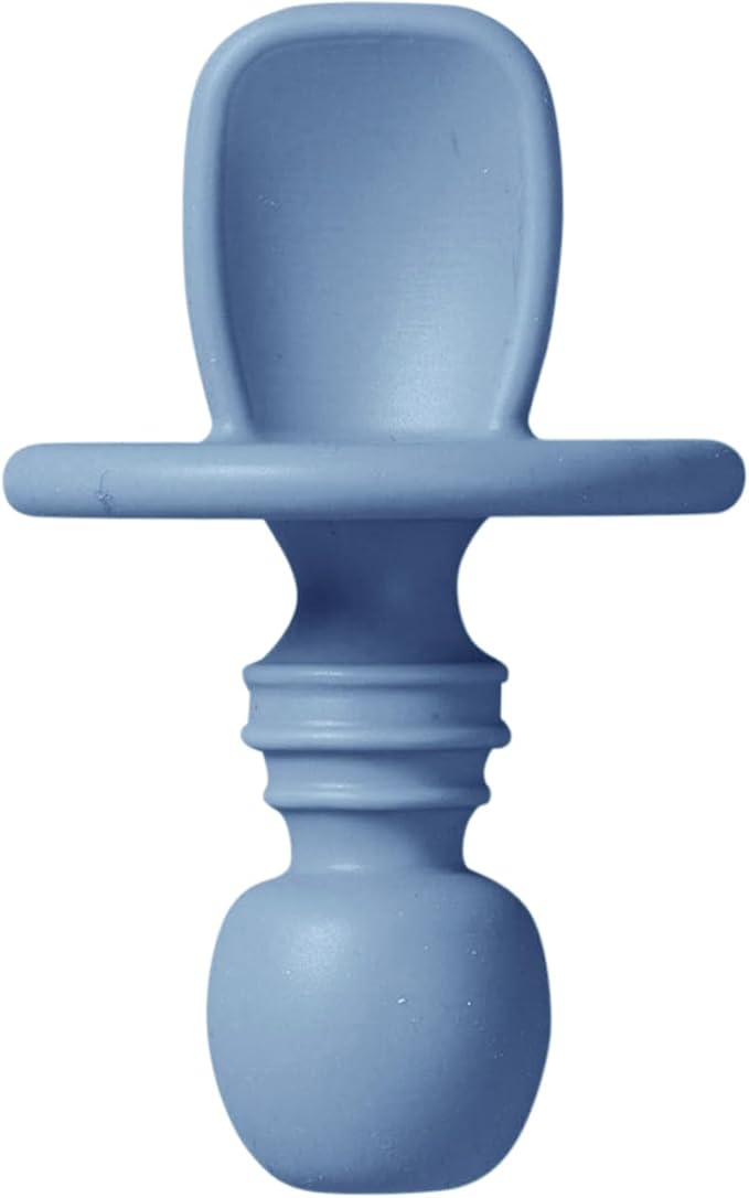 SARO “Nordic” Training Utensil Set: Silicone Ergonomic Spoon & Fork for Baby-Led Weaning & Self-Feeding (Mist Blue)