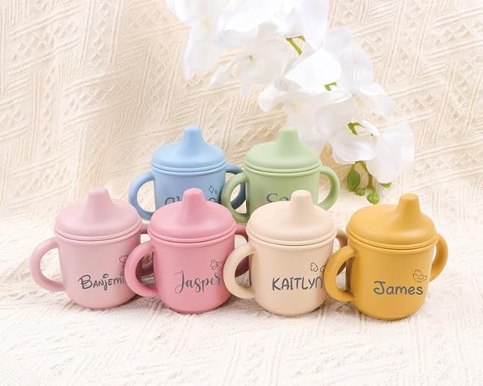 Personalized Baby Sippy Cup,Custom Silicone Baby Water Cup with Engraved Name,Toddler Training Cups with Lid and Handle,Newborn Gift,Christmas Gift (style1)