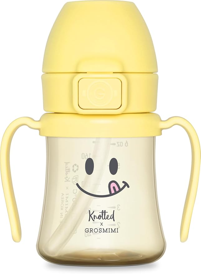 GROSMIMI x KNOTTED Flip Top Spill Proof Sippy Cup, PPSU, BPA Free, Stage 2 Straw for Toddlers (Smile 6oz)
