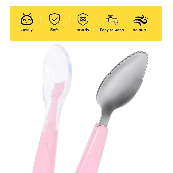 1pcs Double Head Baby Spoon,Silicone Baby Fruit Scraping Mud Spoon Feeding Spoons Training Spoon Set for Infants Baby,