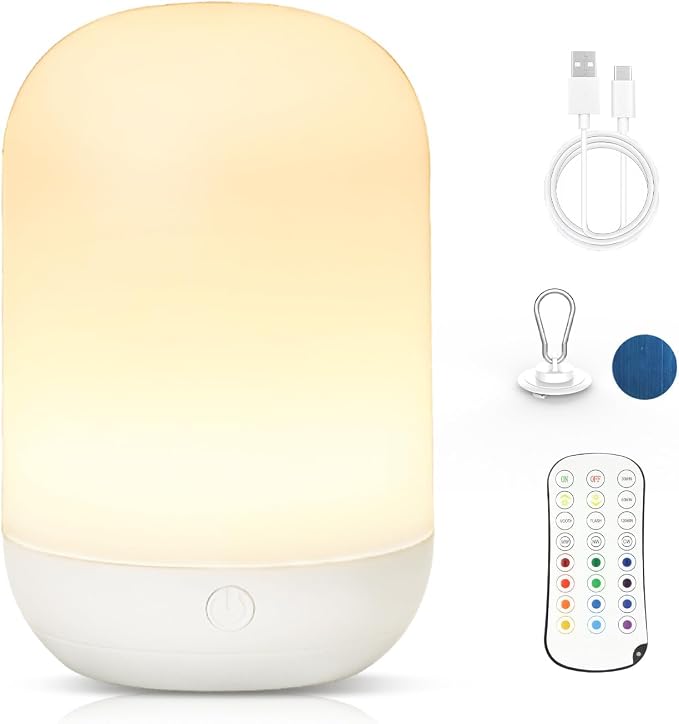 Rechargeable LED Night Light for Kids - Dimmable Bedside Lamp with Remote Control, Portable Baby Night Light with 17 Colors Changing & Timer Setting for Baby Nursery Toddler Room Breastfeeding