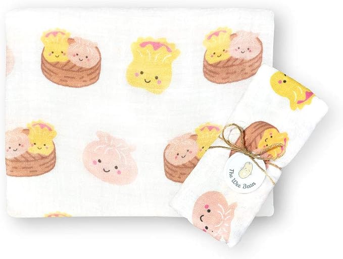 The Wee Bean Organic Cotton and Rayon derived from Bamboo Baby Swaddle Muslin Blanket (Dim Sum)