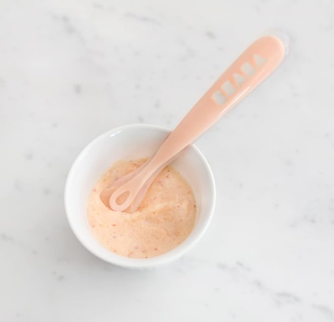 BEABA First Stage Baby Feeding Spoon Set, The Original Soft Tip Silicone Spoons for Babies, Gum Friendly BPA Lead Phthalate and Plastic Free, Great Gift Set (4 Pack), Rose