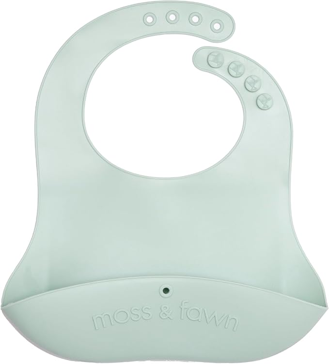 Moss and Fawn Gather & Roll Bib - Washable Waterproof Silicone Baby Feeding Bib - BPA, Lead, & PVC-Free