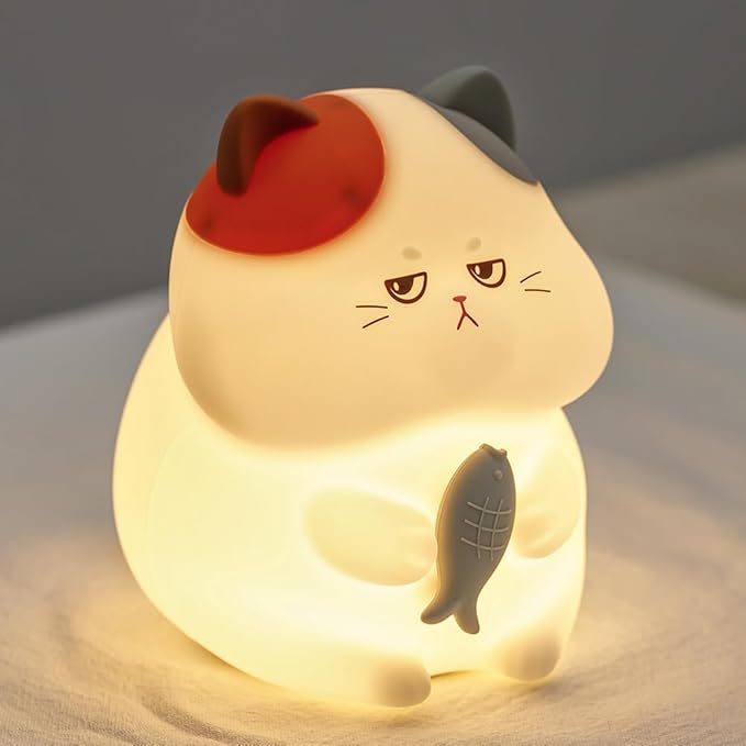 Cat Night Light for Kids, Squishy Silicone Cat Night Lamp, 7 Colors 3 Dimmable LED Night Light Nursery Decor, Toddler Night Lights for Bedroom, Rechargeable Nightlight Room Decor, Gifts for Girls Boys