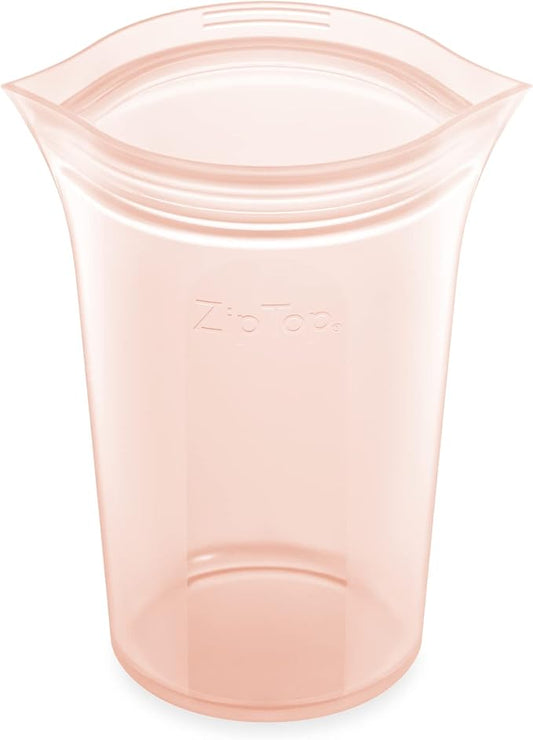 Zip Top Reusable Food Storage Bags | Medium Cup [Peach] | Silicone Meal Prep Container | Microwave, Dishwasher and Freezer Safe | Made in the USA