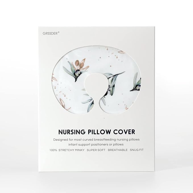 GRSSDER Nursing Pillow Cover Stretchy Minky Removable Nursing Covers for Breastfeeding Pillows, Ultra Soft Comfortable Slipcover for Baby Boy and Girls, Watercolor Olive Pattern