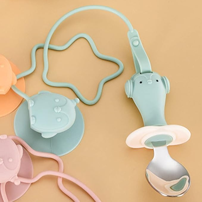 Zerodeko 1set Fork and Spoon Training Utensils Cup and -Drop Chain for Toddlers for First Stage Weaning
