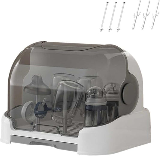Baby Bottle Drying Rack with Lid Baby Bottle Storage with Removable Drain Tray Space Saving Baby Bottle Rack Dryer Reusable Bottle Rack Holder for Baby (F, 40 * 29 * 27CM)