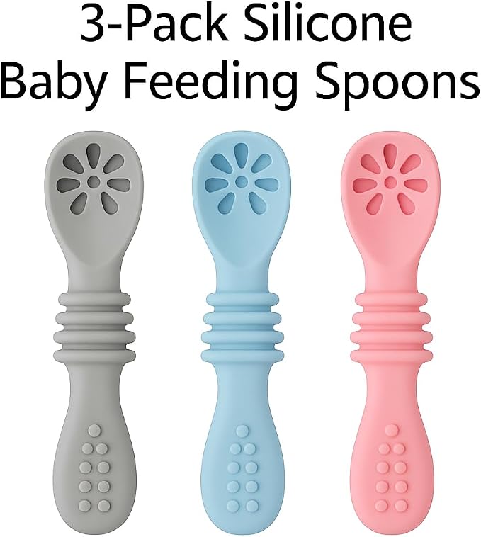 3-Pack Silicone Baby Feeding Spoons – Soft BPA-Free Infant & Toddler Training Spoons for Baby