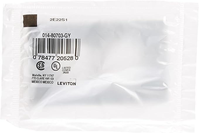 Leviton 80703-GY 1-Gang Duplex Device Receptacle Wallplate, Standard Size, Thermoplastic Nylon, Device Mount, Gray (Pack of 2)