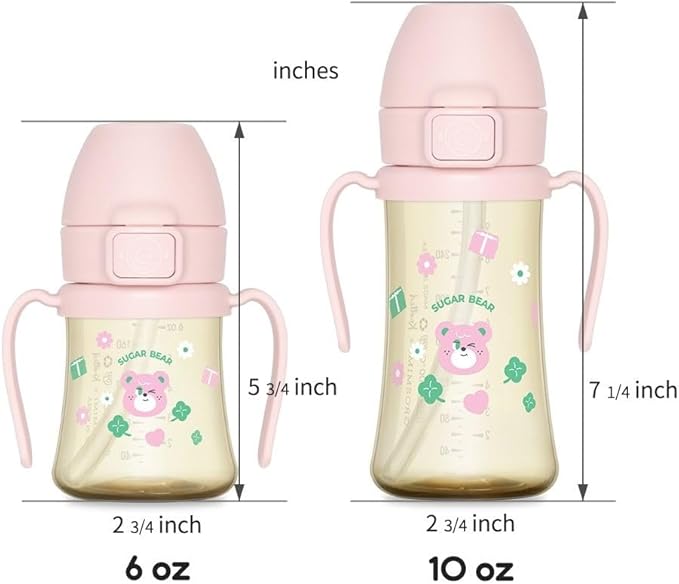 GROSMIMI x KNOTTED Flip Top Spill Proof Sippy Cup, PPSU, BPA Free, Stage 2 Straw for Toddlers (Sugar bear 10oz)
