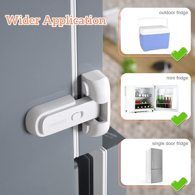 EUDEMON 1 Pack Updated Child Proof Refrigerator/Fridge/Freezer Door Lock Apply to Max 1"(25mm) Sealing Strip for Toddlers and Kids, no Tools Need or Drill (White)