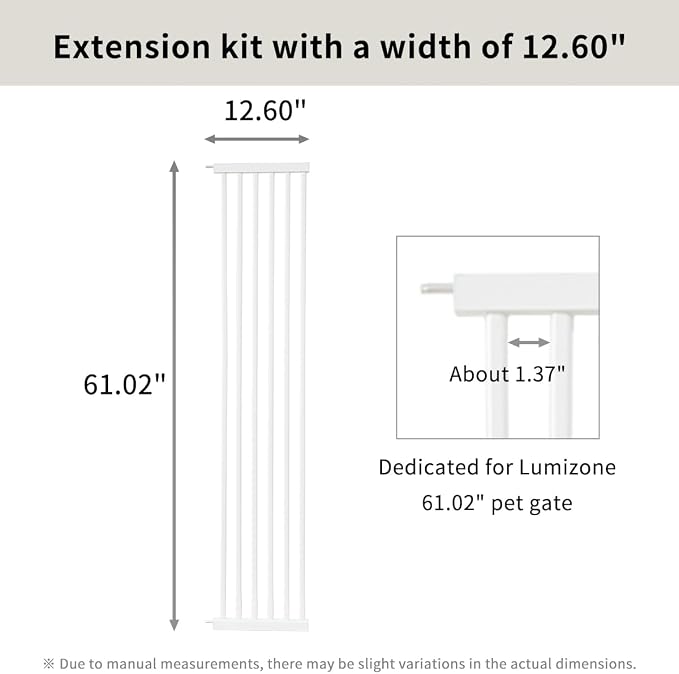 Lumizone Extra Tall Cat Gate Extension Kit 61.02" High Pressure Mounted 12.60" Extra Wide 1.37" Gap No Drilling Tall Pet Gate for Dogs (White, 61.02" H x 12.60" W, Extension)