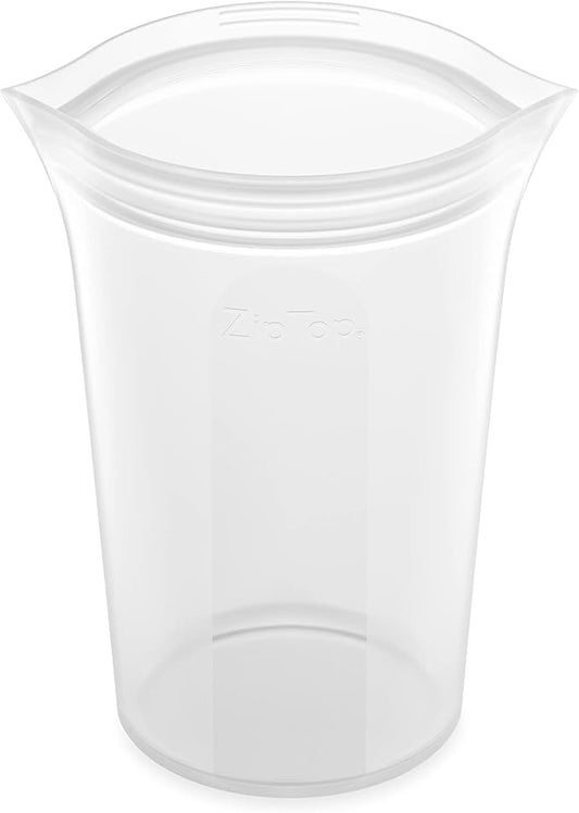 Zip Top Reusable Food Storage Bags | Large Cup [Frost] | Silicone Meal Prep Container | Microwave, Dishwasher and Freezer Safe | Made in the USA