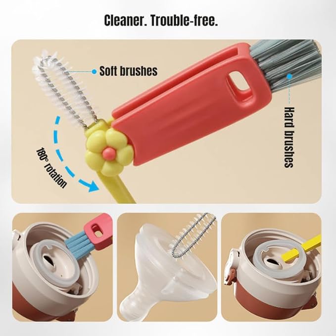 Moonboat 3 in 1 Cup Lid Cleaning Brush, 2024 New Portable Crevice Cleaning Brush Set for Baby Bottle Gap Tight Spaces Cup, Rotatable Cup Lid Cleaner Cup Mouth Scrubber, C-3 Pcs
