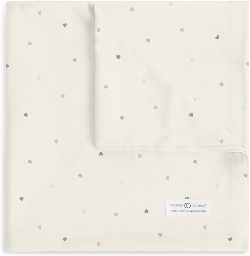 Colored Organics Kendi Baby Organic Cotton Swaddle - Infant Receiving Blanket - Hearts/Ballet + Wisteria