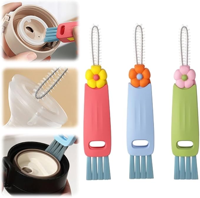 3 in 1 Cup Lid Cleaning Brush,Crevice Cleaning Brush Set for Baby Bottle Gap Tight Spaces Cup,3 in 1 Bottle Cleaning Brush Set Multifunctional Cleaning Brush Portable Cup Lid Cleaner(3 PCS)