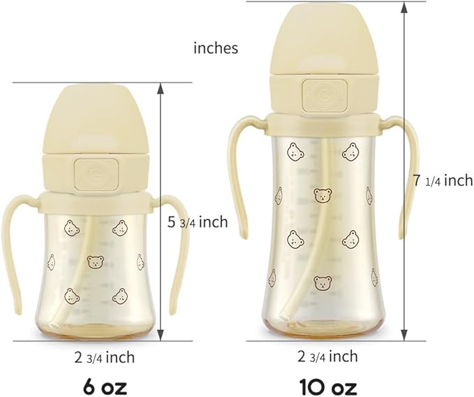 GROSMIMI Flip Top Spill Proof Sippy Cup, PPSU, BPA Free, 6 oz, Stage 2 Straw for Toddlers (Bear)