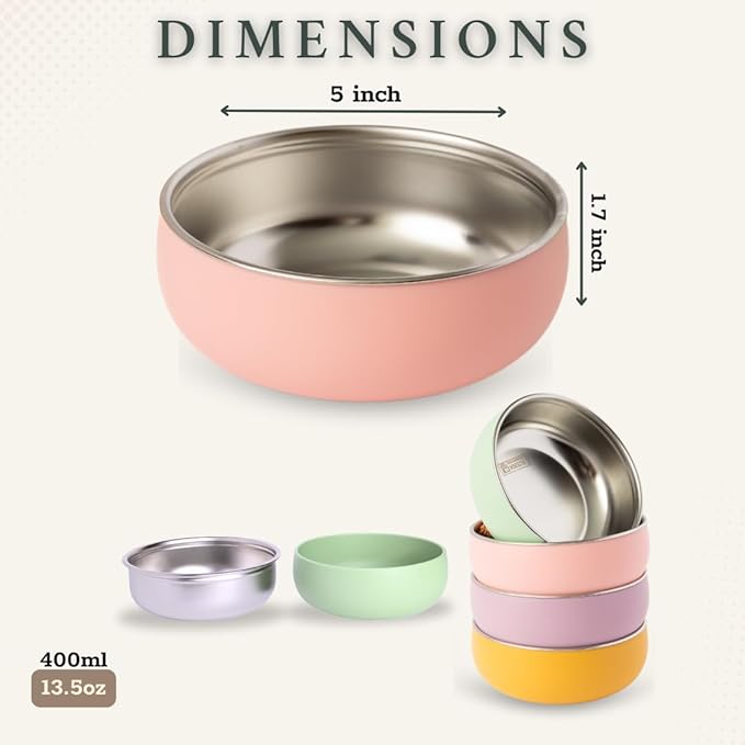 Monkey Proof??Non-Toxic Stainless Steel Child Bowl 5??with Non-Slip Silicone Shell, (Set of 4 bowls) Unbreakable, Mess Free Feeding for Babies, Toddlers, Kids, BPA free (Garden Party)