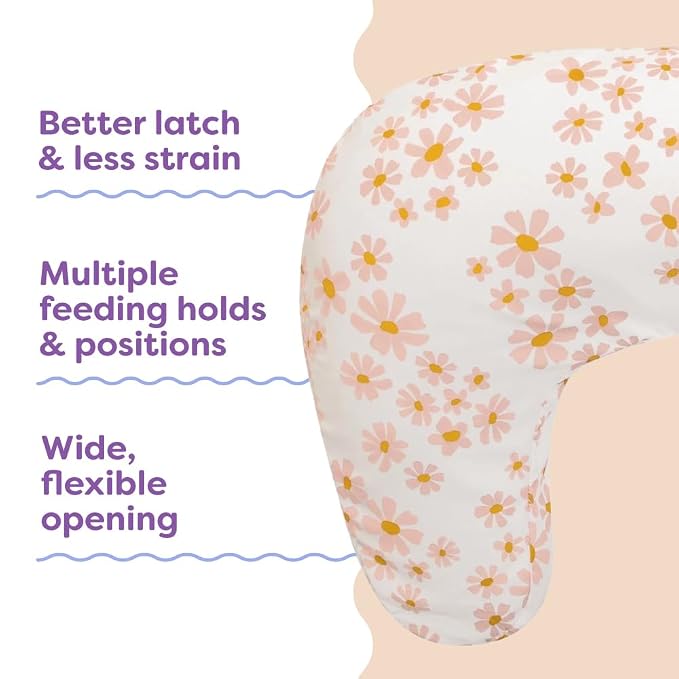 Boppy Nursing Pillow - Firm, Ergonomic U-Shaped Bottle and Breastfeeding Pillow with High Lift for Comfort and Support, Spacious Surface - Soft Pink Daisies
