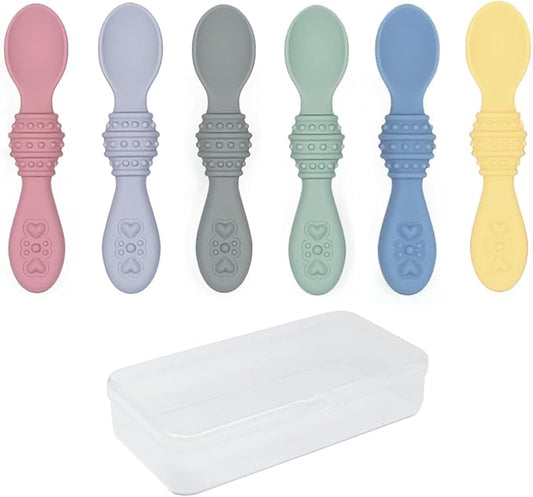 Elk and Friends Silicone Baby Spoons | Travel Case Included | First Stage Infant Toddler Spoon | Baby Led Weaning Stage | Dishwasher Safe