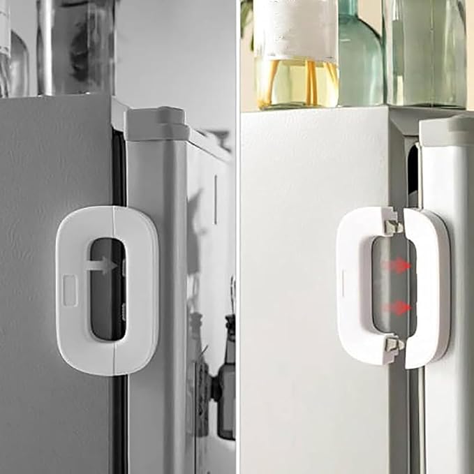 Self-Adhesive Fridge Lock Latch System, Fridge Lock, Refrigerator Lock for Kids, Multifunctional Anti-Pinch Cabinet Door Lock, for Prevent Protect Children Search The Refrigerators (White)