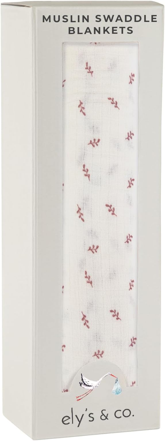 Ely's & Co. Cotton Muslin Swaddle Blanket 1-Pack ??100% Cotton Muslin Extra-Large Swaddle Blankets (47??x 47?? Printed (Lavender Leaf)