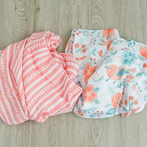 GRACED SOFT LUXURIES Muslin Swaddle Blankets | Breathable, Luxury, Soft & Decorative Baby Swaddle Blanket | Sunrise Bloom, 2-Pack - 47" x 47"