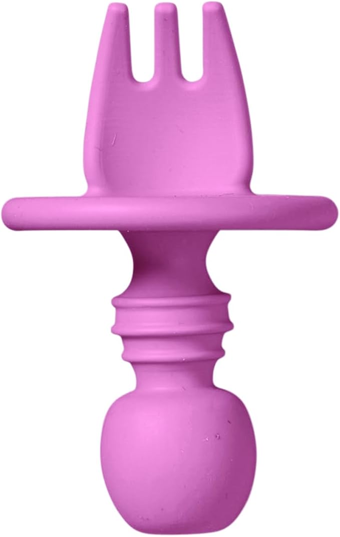 SARO “Nordic” Training Utensil Set: Silicone Ergonomic Spoon & Fork for Baby-Led Weaning & Self-Feeding (Blossom Pink)