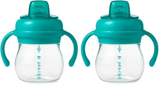 OXO Tot Transitions Soft Spout Sippy Cup with Removable Handles, Teal, 6 Ounce (Pack of 2)
