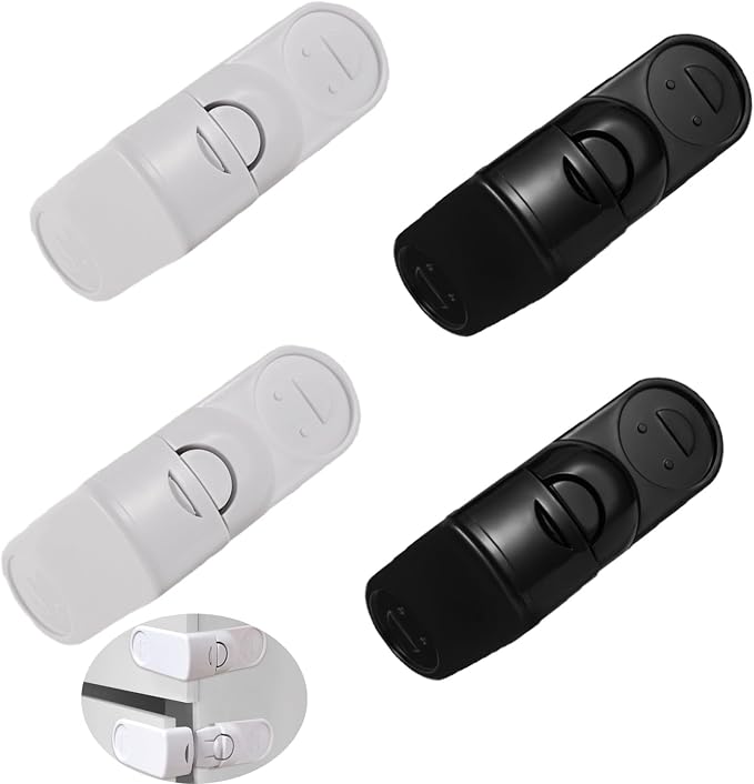 4 Pack Kitchen Cabinet Locks Baby Proofing Adhesive 90 Degree Right Angle Drawer Locks Latches Child Safety Baby Locks for Bedroom Dresser Storage Tower Nightstand Bedside Table File Cabinet