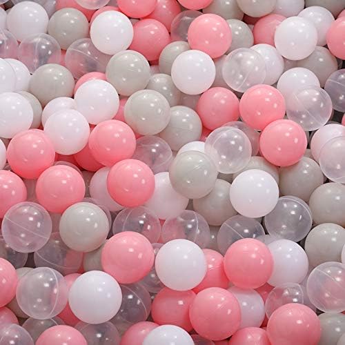 Ball Pit Balls for Toddlers 1-3, 200pcs Crush Proof Plastic Balls for Girls Ball Pit, BPA Free Non-Toxic Play Balls for Baby Pool, Playhouse, Tent, for Dogs & Pets, White Clear Pink and Grey
