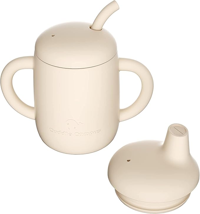 Cuddle Campus Sippy Cups 7OZ, [4 in 1] Baby Cups, Shatterproof Silicone Straw Cup,Open Cup for 6M, 6M+,6-12 Months,1/1+ Year Old Baby,Toddler