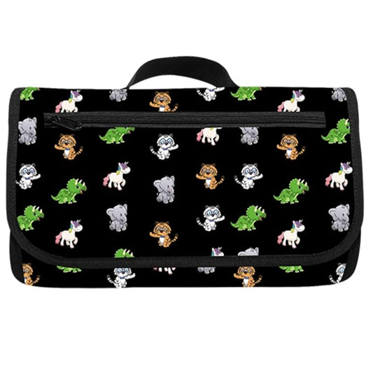 Love By Emi Portable Diaper Changing Pad, A Waterproof Travel Station and Foldable Clutch with Storage Pockets, an On-The-Go Baby Essential for Newborns and Toddlers with Cute Animals Pattern (Black)