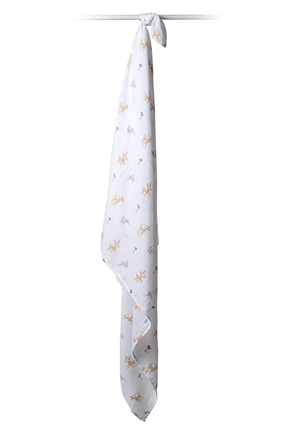 Lulujo Baby 100% Cotton Muslin Swaddle Blanket, 47 x 47-Inches, Little Fawns